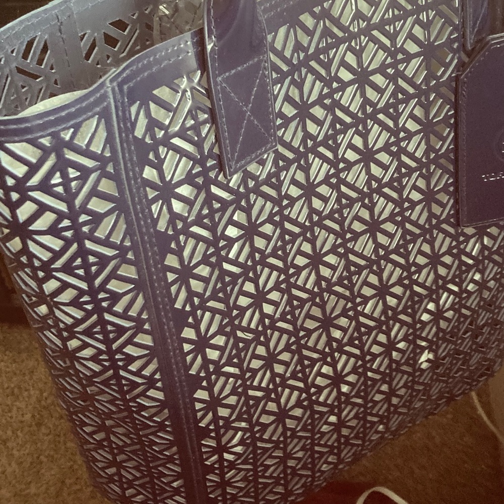 Tory Burch Navy blue Laser-Cut Tote Bag with Top Handles